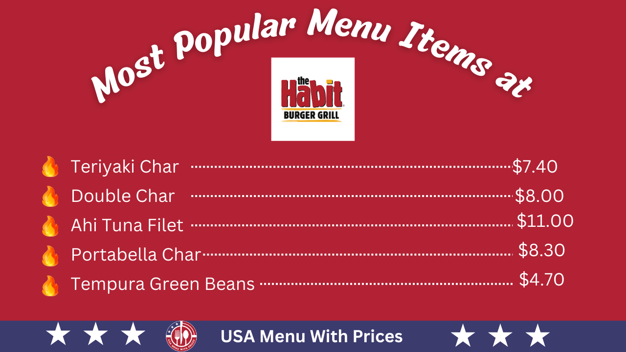 Most popular menu items at The Habit Burger Menu USA