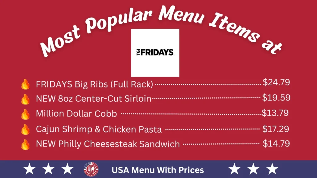Most Popular Menu Items at TGI Fridays menu